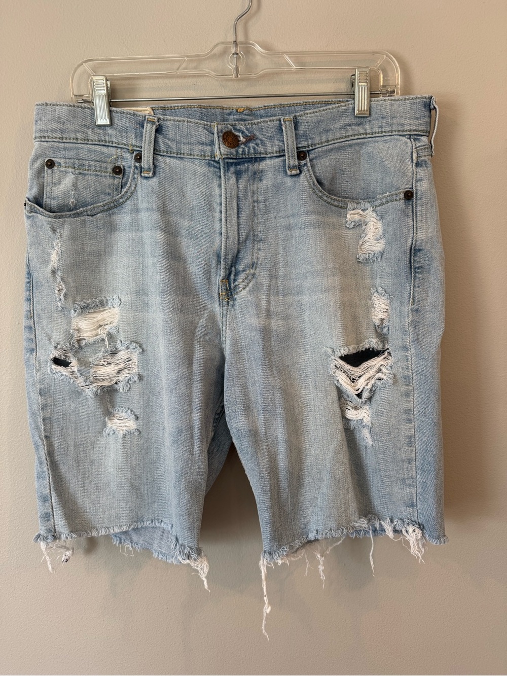 Hollister Denim Jean Shorts Sz 32 Destroyed Bermuda Cut Off